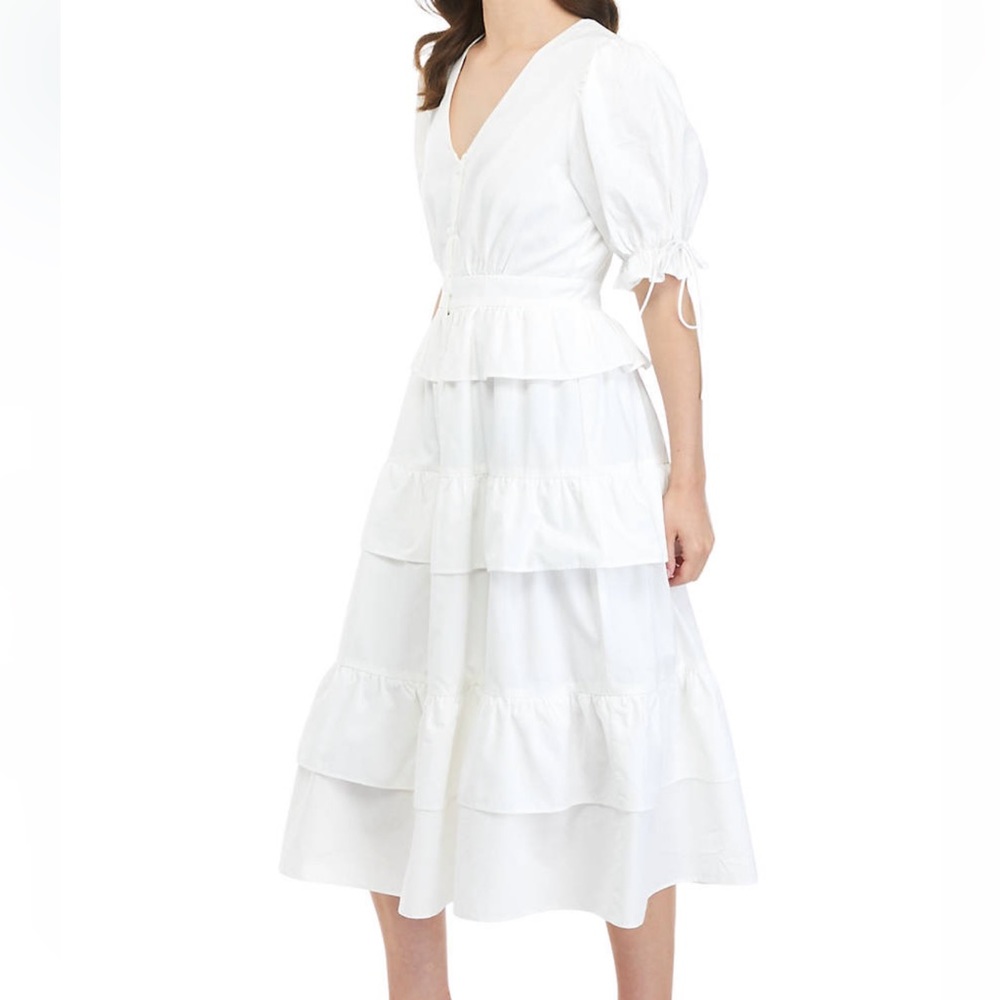 English Factory Puff Sleeve Tiered Dress, White